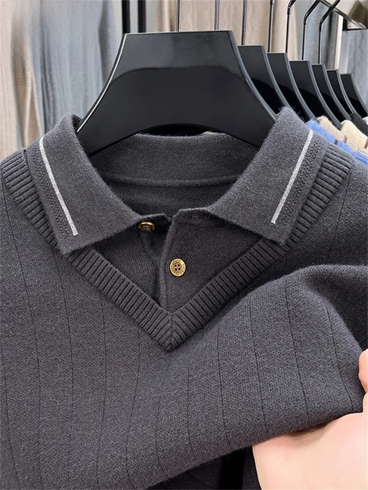 

Pierre Cardin Men's Thiened Wool Sweater Mid-aged And ly Faionable Busin Sle Long Sve Button up Knitwear