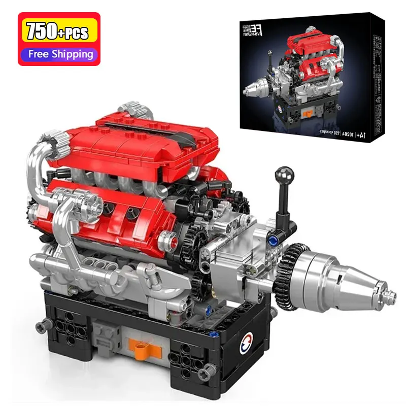 

10204 750 деталей MOULD KING Модель двигателя V8, конструктор, моторизованный спортивный автомобиль, механические детали с отсеком для батареи, мотор M, для взрослых