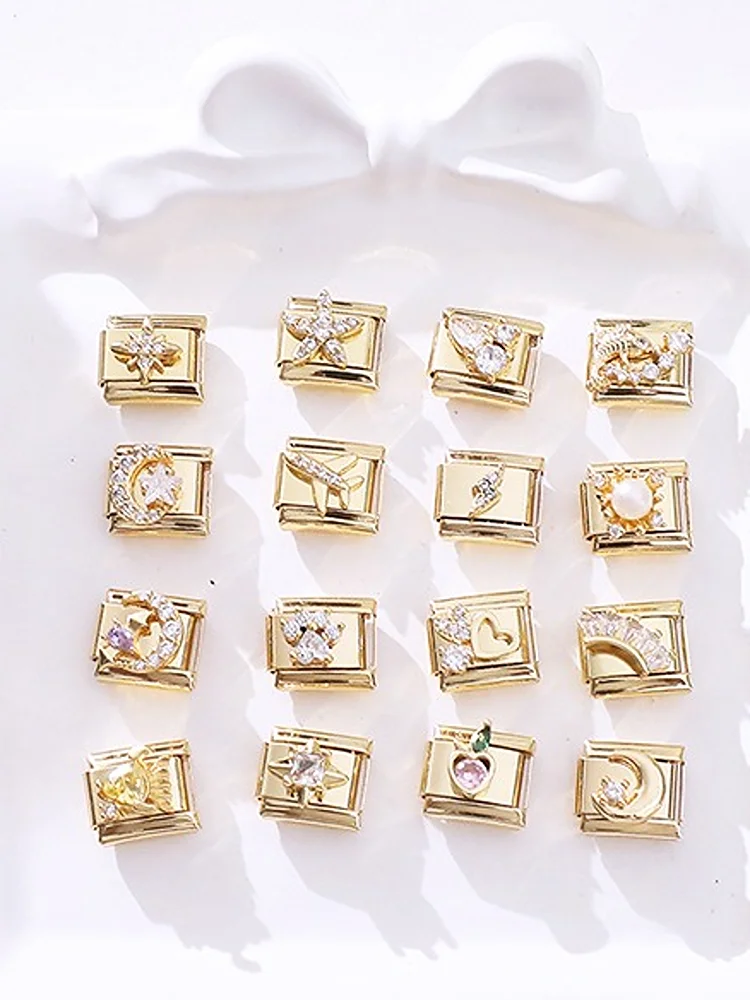 Breloque italienne en Zircon couleur or, papillon, lune, étoile, cœur, lien adapté au Bracelet en acier inoxydable de 9mm, pour femmes et hommes, bricolage, cadeaux