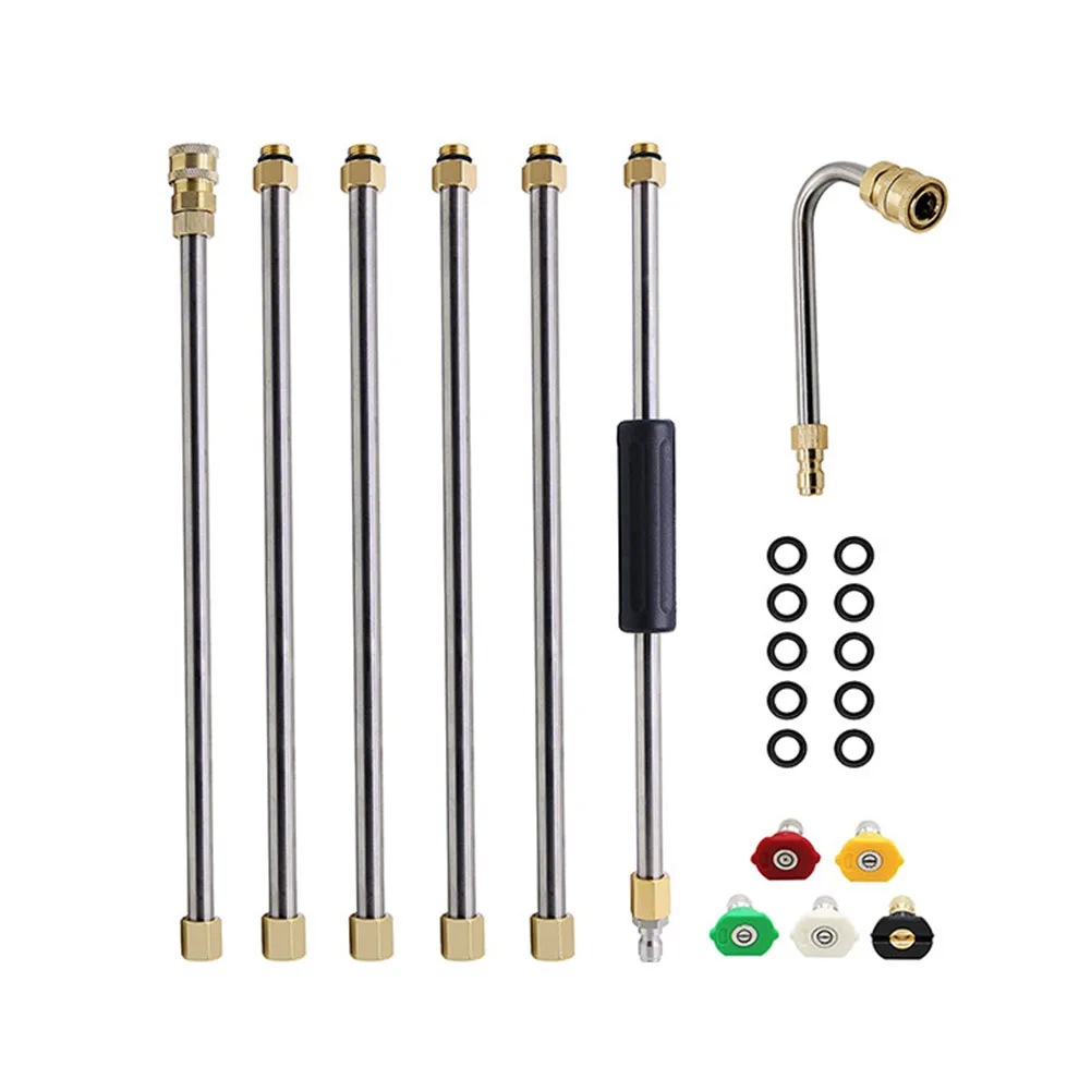 

Robust Stainless Steel Extension Pole Set Compatible with High Pressure Cleaners Comes with Five Useful Nozzles