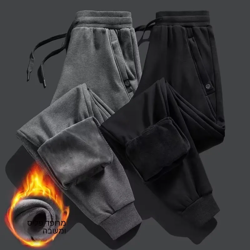 

Thickened Fleece Harlan Pants Men's Loose Cuffed Casual Workwear Long Trousers Autumn Winter Warm Outerwear Youth Style