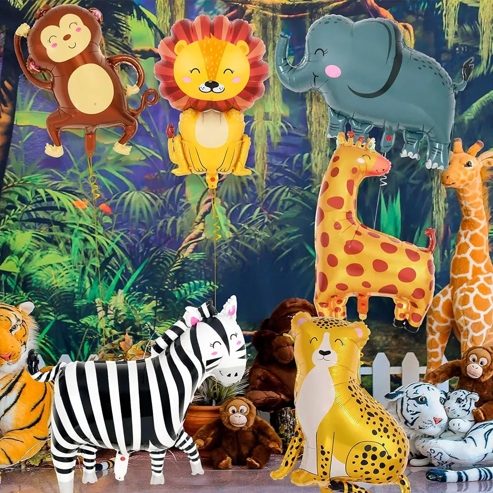 6 Stück Dschungeltiere-Folienballons, riesige Zoo-Tierballons: Zebra, Elefant, Affe, Löwe, Giraffe, Leopard, Tierballons, Dekoration für Geburtstagsfeiern mit Dschungeltier-Motiv. – Detail 2