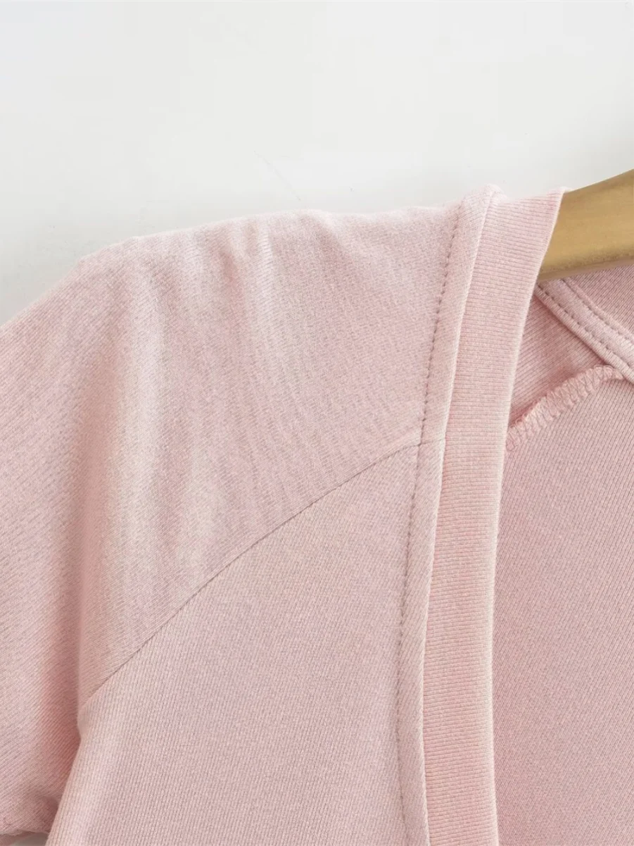 Street Sle ort Sve V-Ne Slim Fit Sexy poitrine couleur Pure t-shirt style décontracté à la mode taille-collant haut pour les femmes