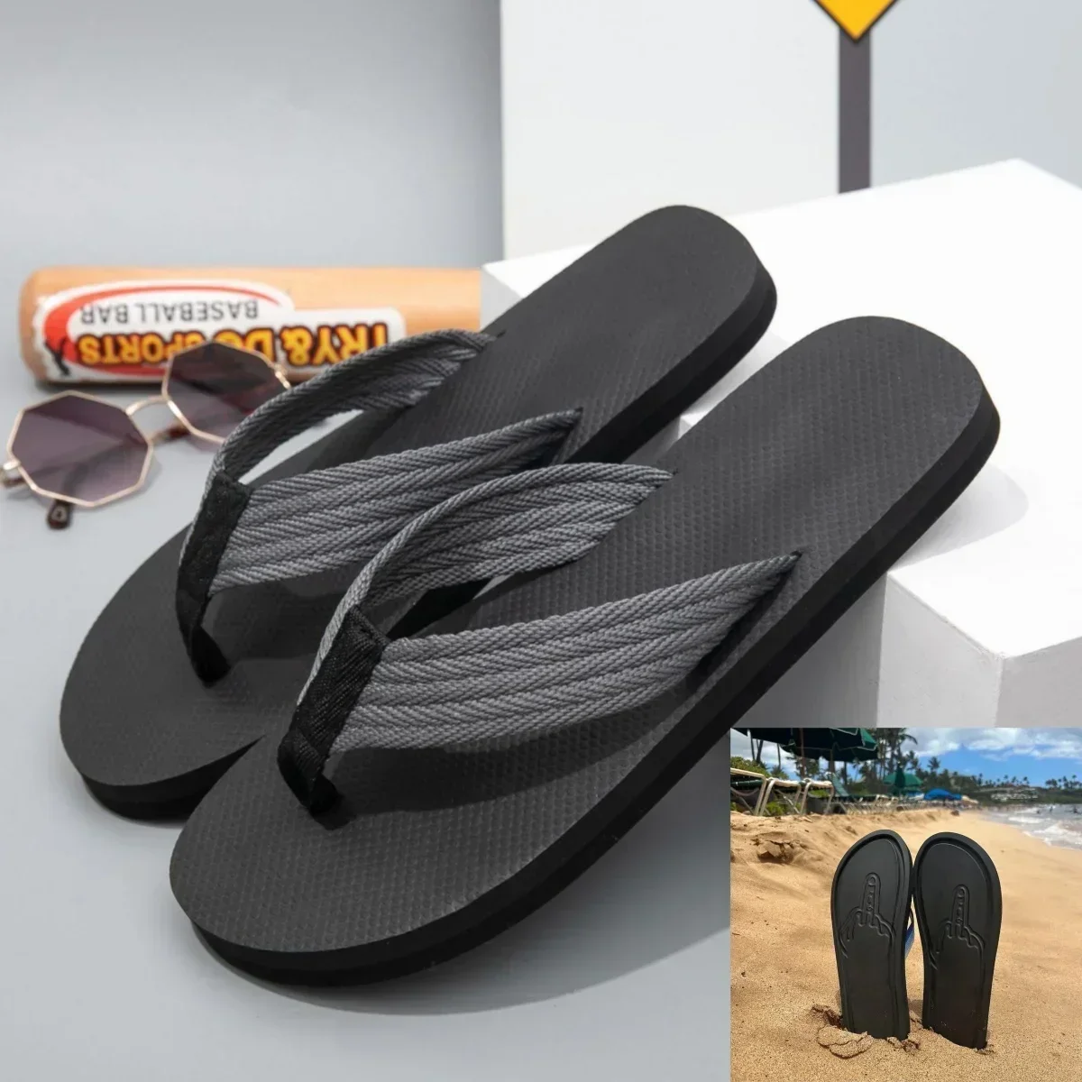 Hidden Middle Finger Slippers Figure with Legs Quick- Dry Flip Flops Parody Middle Finger Beach Summer Comfort Non Slip Sandal
