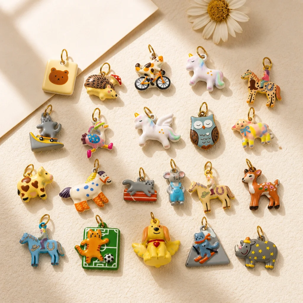 Neue trendige, frische und niedliche Anhänger aus Edelstahl in Form eines weißen Pferdes, einer Maus und eines Welpen für DIY-Schmuck. – Detail 2