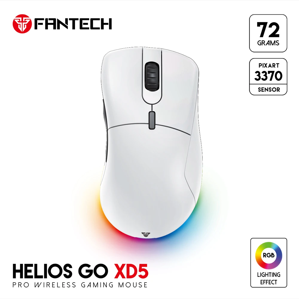 FANTECH HELIOS GO XD5 Wired and Wireless Mouse Pixart 3370 RGB Gaming Mouse Adjustable LOD Only 72g and 40 Hours Wireless Mice