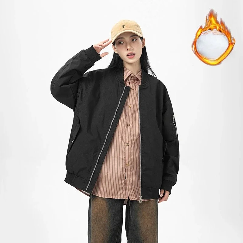 Thick Padded MA-1 Bomber Jackets Women Autumn Winter Thickened Windproof Quilted Coat Women Workwear Jacket Baseball Jersey Tops