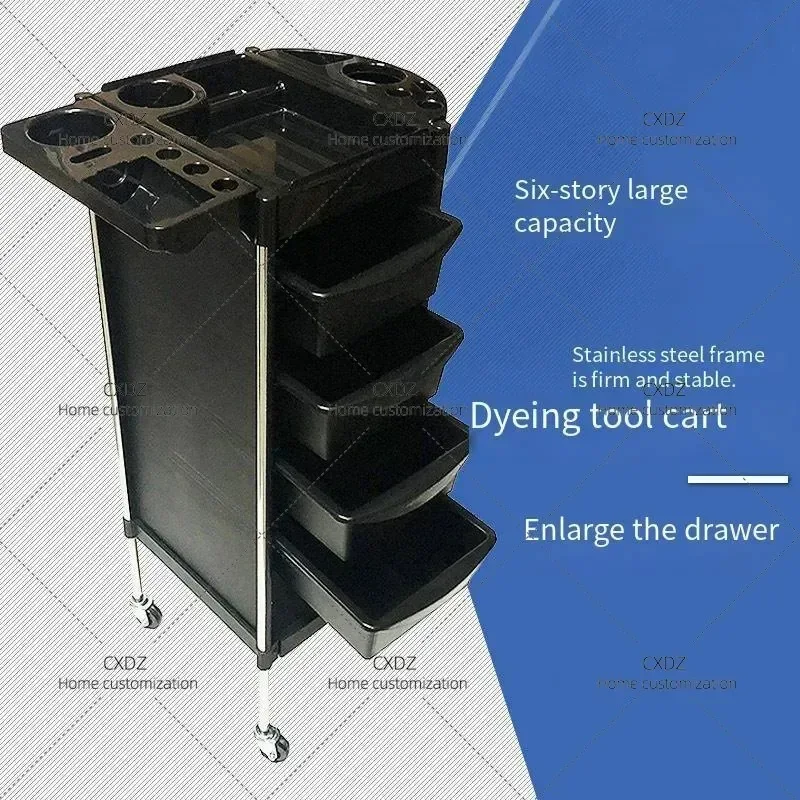 Hairdressing Cart Salon Tool Trolley Barber Shop Perming Dyeing Stainless Steel Large Capacity 6 Layer Storage Rack
