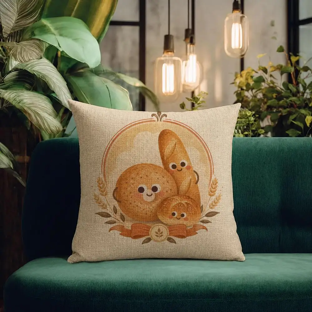 Cartoon Bread Cute Cushion Cover Natural Linen Pillowcase Set All-in-One Decor Cushion Cover for Sofa Bedroom Chair