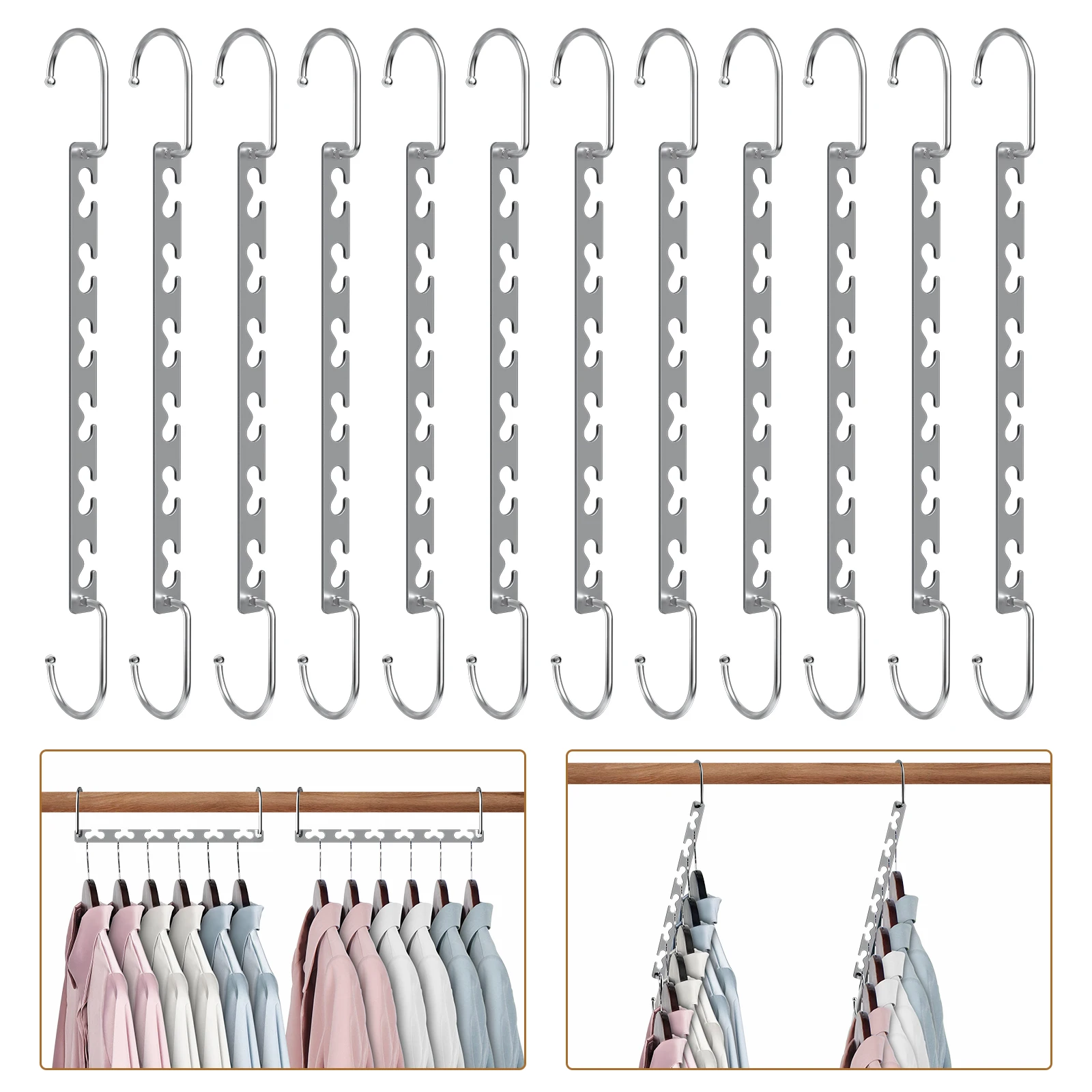 Multifunctional Stainless Steel Storage Hangers Metal Clothes Drying Rack Magic Multi-Port Support Hangers Space Saving Organize