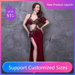 Belly dance table performance costume for women 2024 new diamond studded bra long skirt practice set for women summer 3196