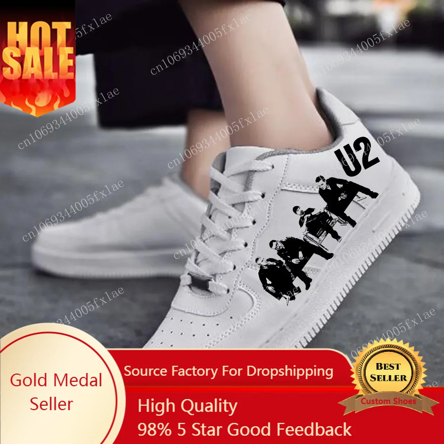 

U2 Rock Band AF Basketball Mens Womens Sports Running High Quality Flats Force Sneakers Lace Up Mesh Customized Made Shoe White