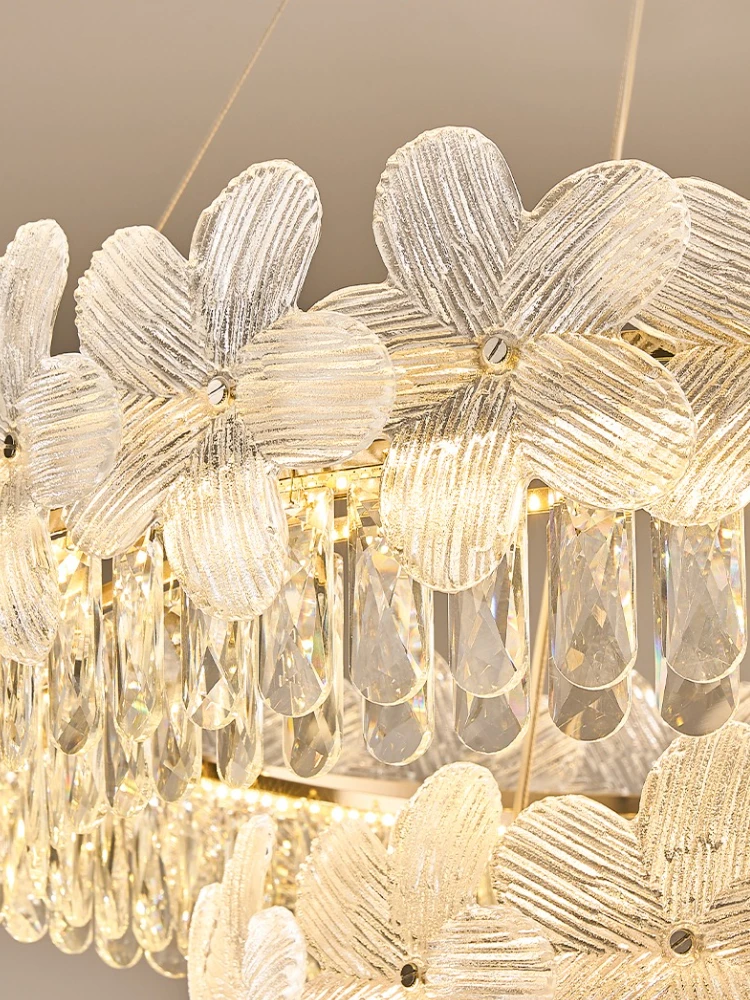 Double-layer Flower Crystal Ceiling Lights Chandelier Modern Gold Hotel Living Room Decor Lights Fixture Round Pendant Light