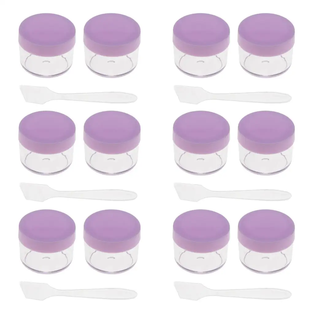 12 Pieces Empty Clear Plastic Sample Containers with Lids 15 Gram Size Cosmetic Pot Jars with 6 Pieces Mini Spatula