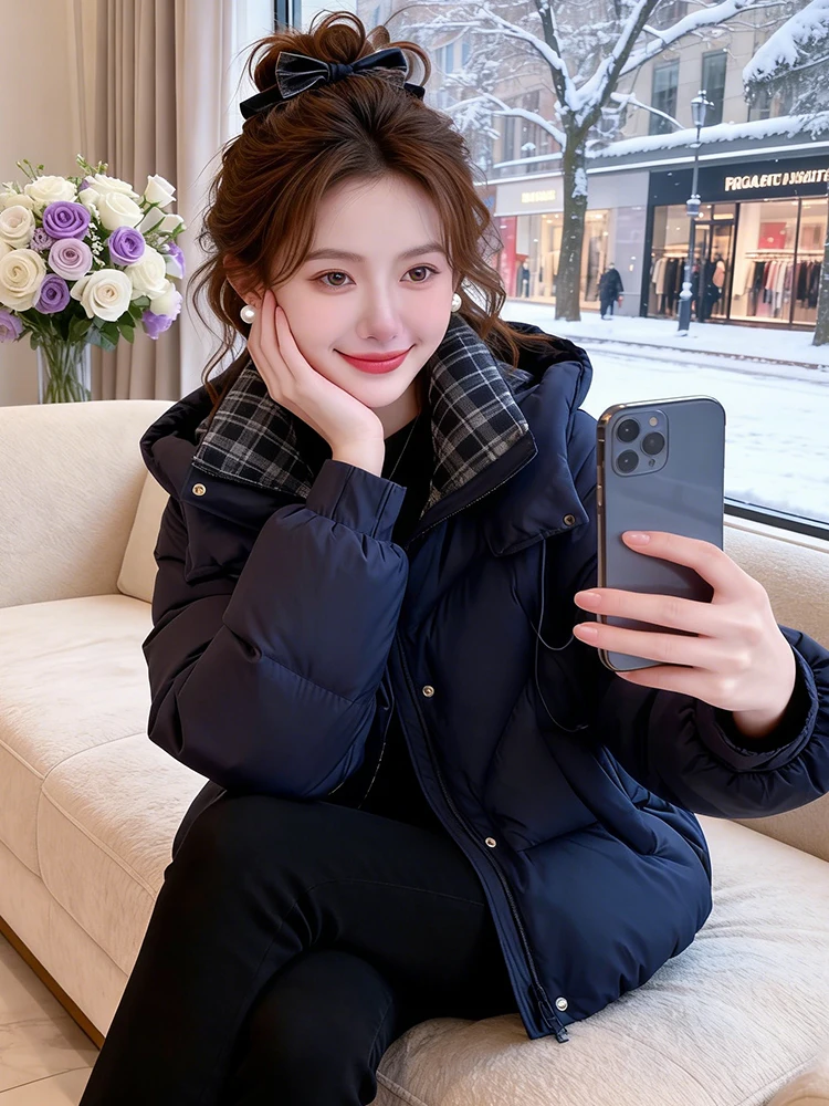 

Winter Thiened Warm Women's down Cotton Jaet ort Bread Sle Coat Korean Loose Fit Long Sve Zipper Closure Hooded