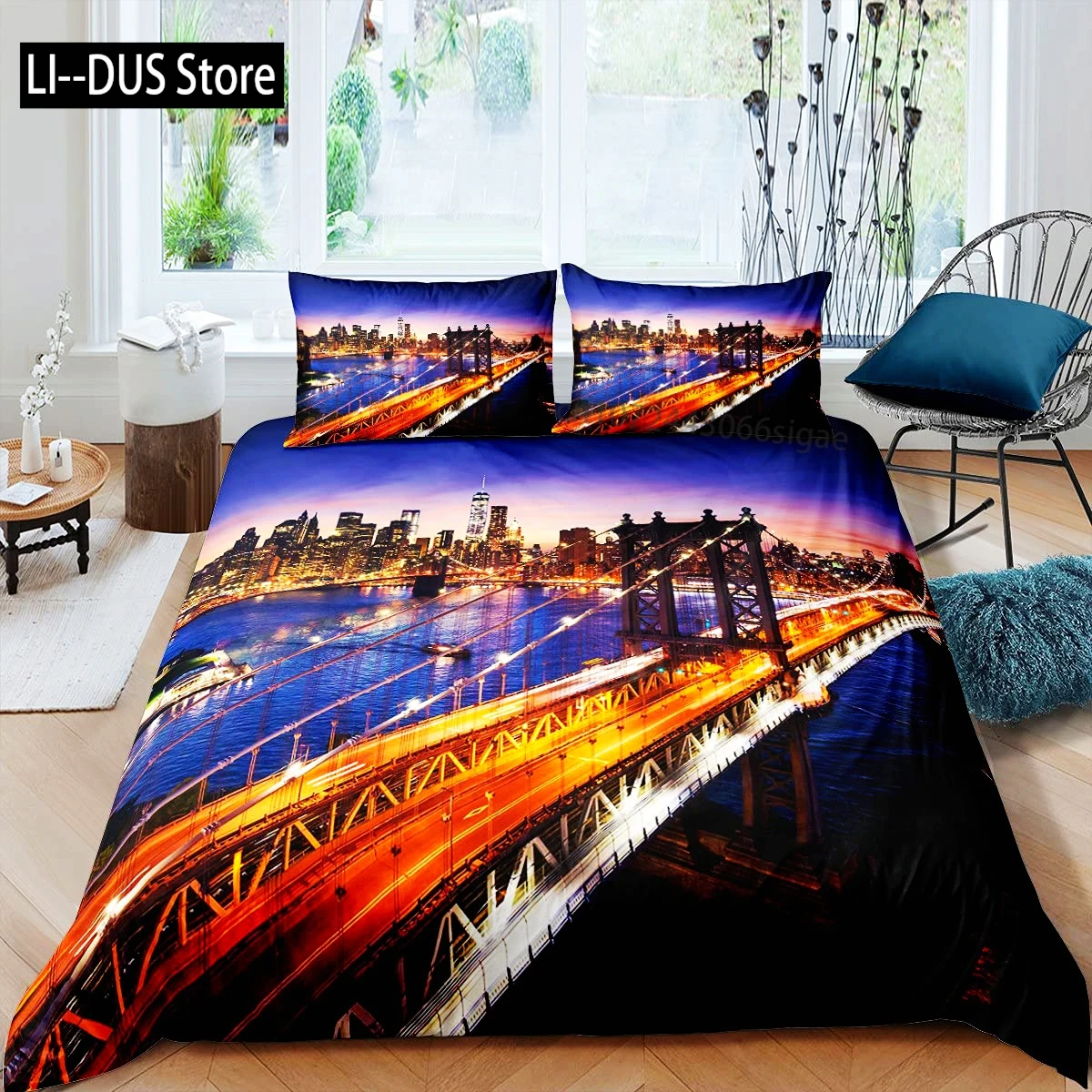 City Building Bedding Set New York Theme Comforter Cover Duvet Cover for Kids Teens Adults Men with 2 Pillow Bedroom Decoration