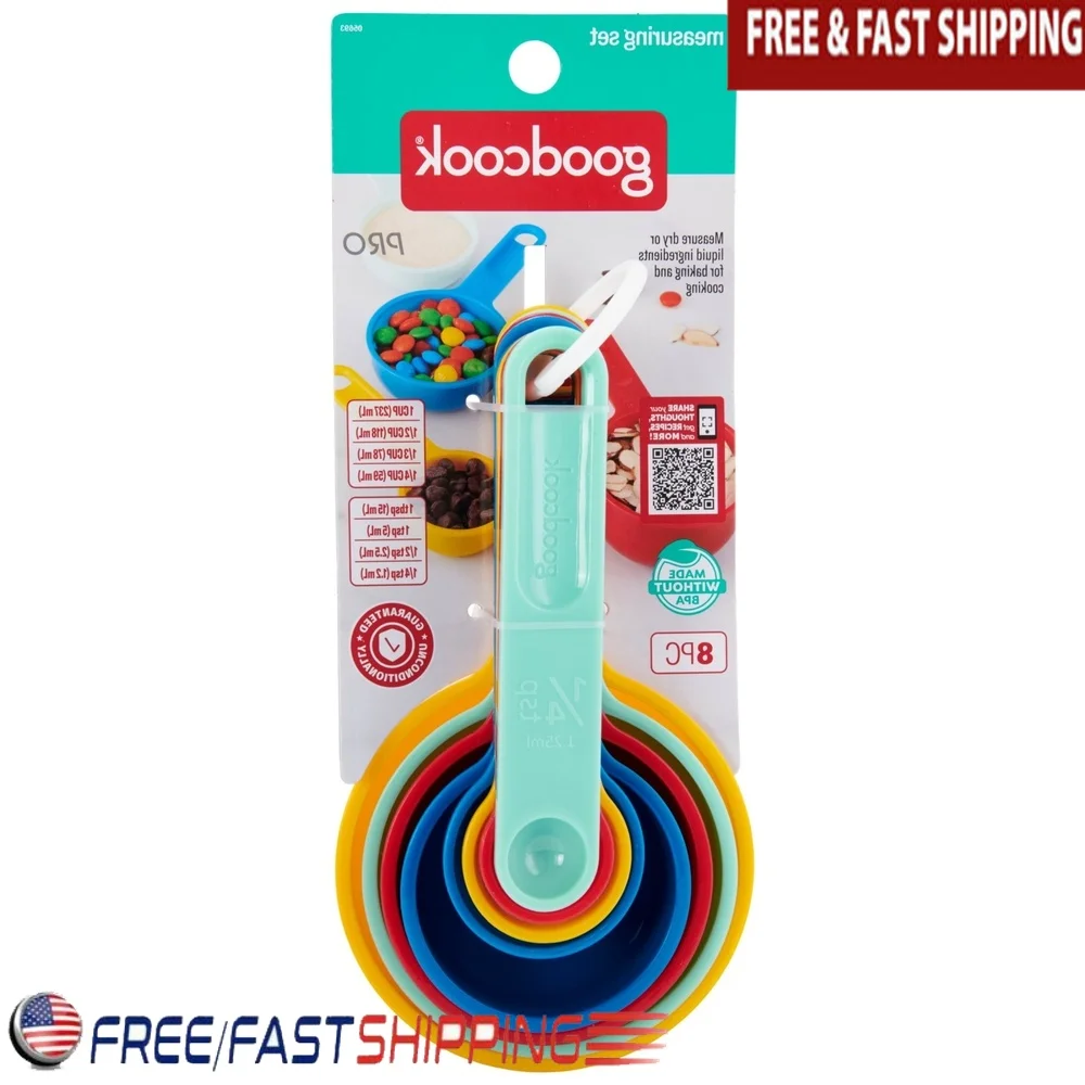 

Pro Measuring Cups Spoons Set 8 Nesting Storage Ring Dry Liquid Ingredients Metric Measurements Raised Labels Kitchen Tools