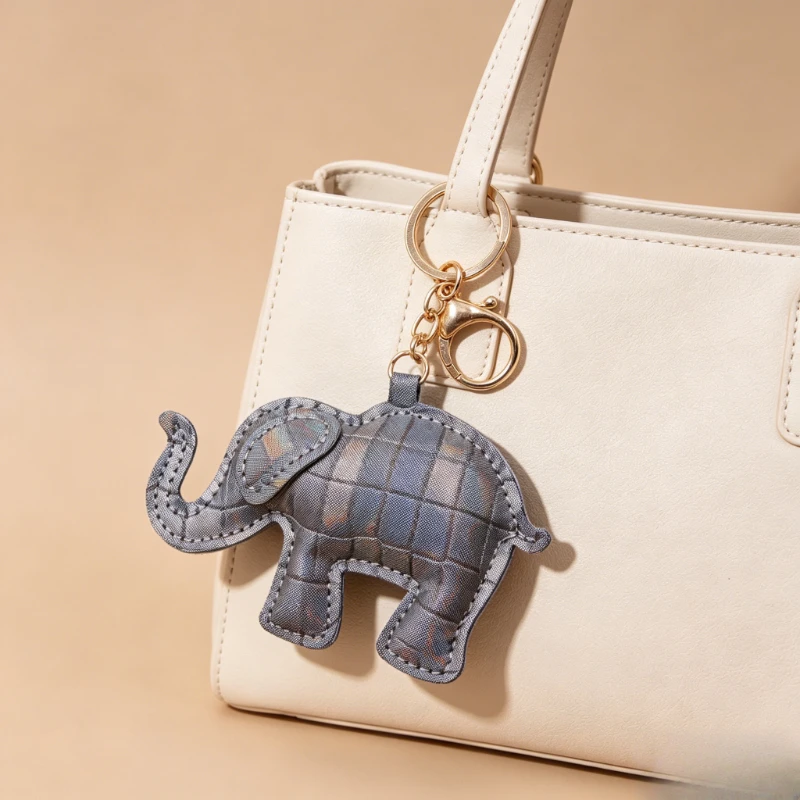 Cute Elephant PU Leather Bag Charm Keychain Holographic Croc Pattern Handbag Pendant Multi-color Lucky Elephant Gift for Women