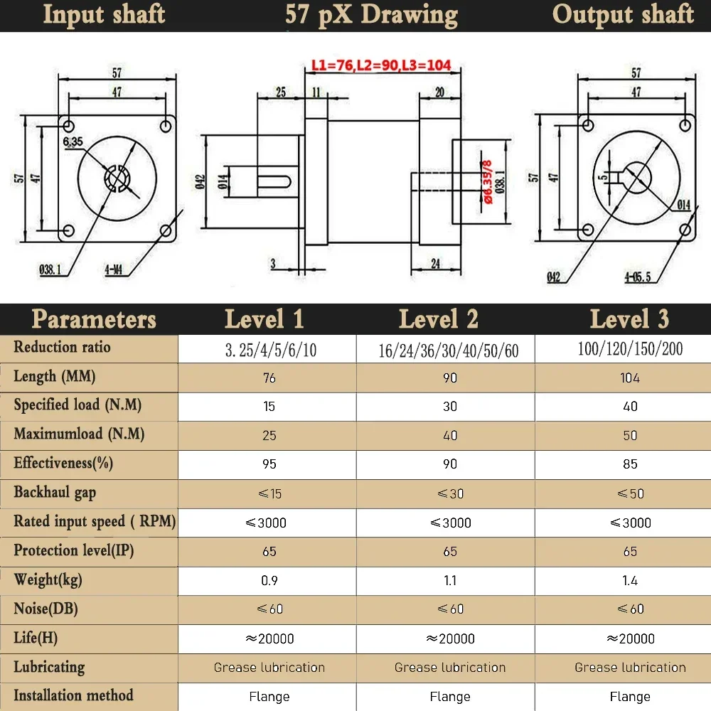 Nema23 Planet Reducer 57 Stepper Moto Planetary Gearbox per Nema 24 Motore Brushless 60 Servo 3:1,5:1,10:1~216/1 Parti CNC