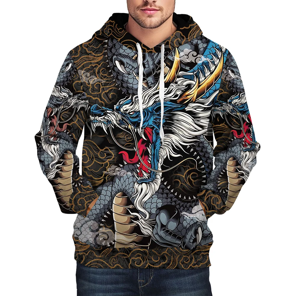 

3D Dragon Pattern Hoodies Autumn and Winter Sweatshirts Long-sleeved Pullover Quality Men's Clothing Streetwear Fashion Hoodie