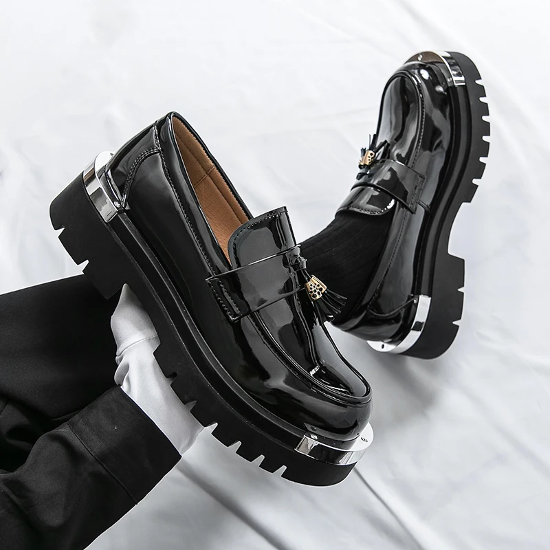 جديد الرجال الكلاسيكية مهدب أحذية الرجال سميكة سوليد المضادة للانزلاق الأعمال أحذية بدون كعب أنيقة الأوروبية الأمريكية مأدبة أحذية الرجال أحجام 38-46 #3