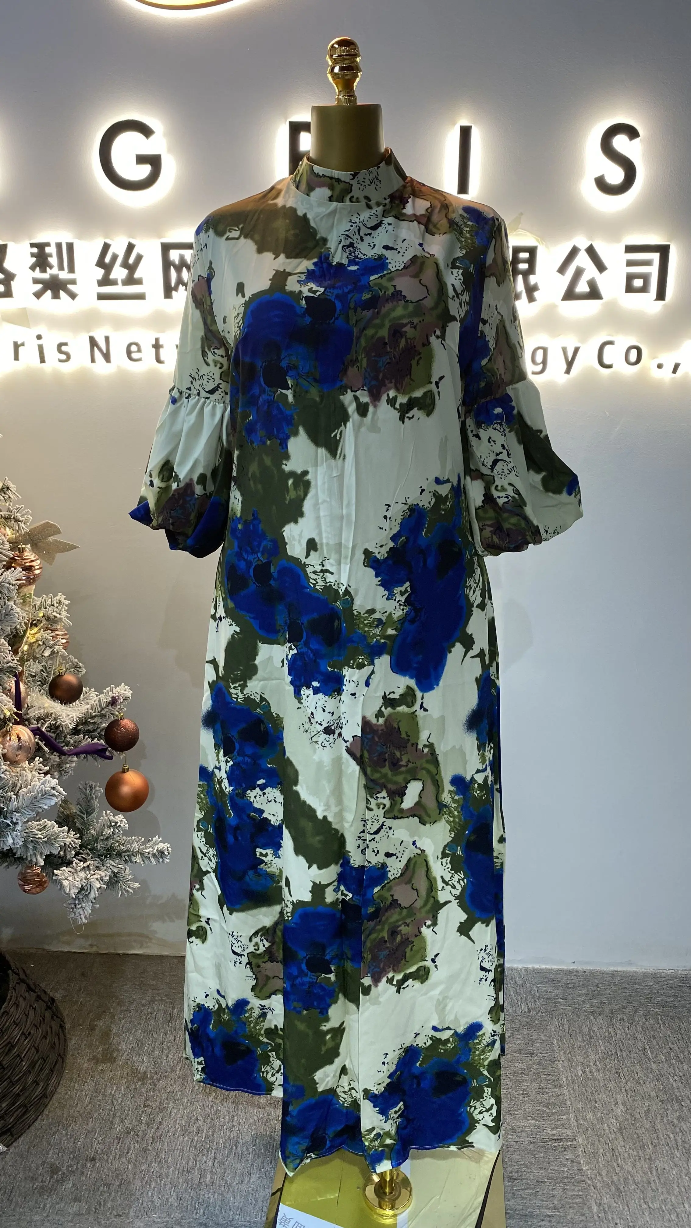 Dragon and phoenix tie-dye printed satin fabric long dress, suspender dress, short dress, shirt material: polyester-GZXX026