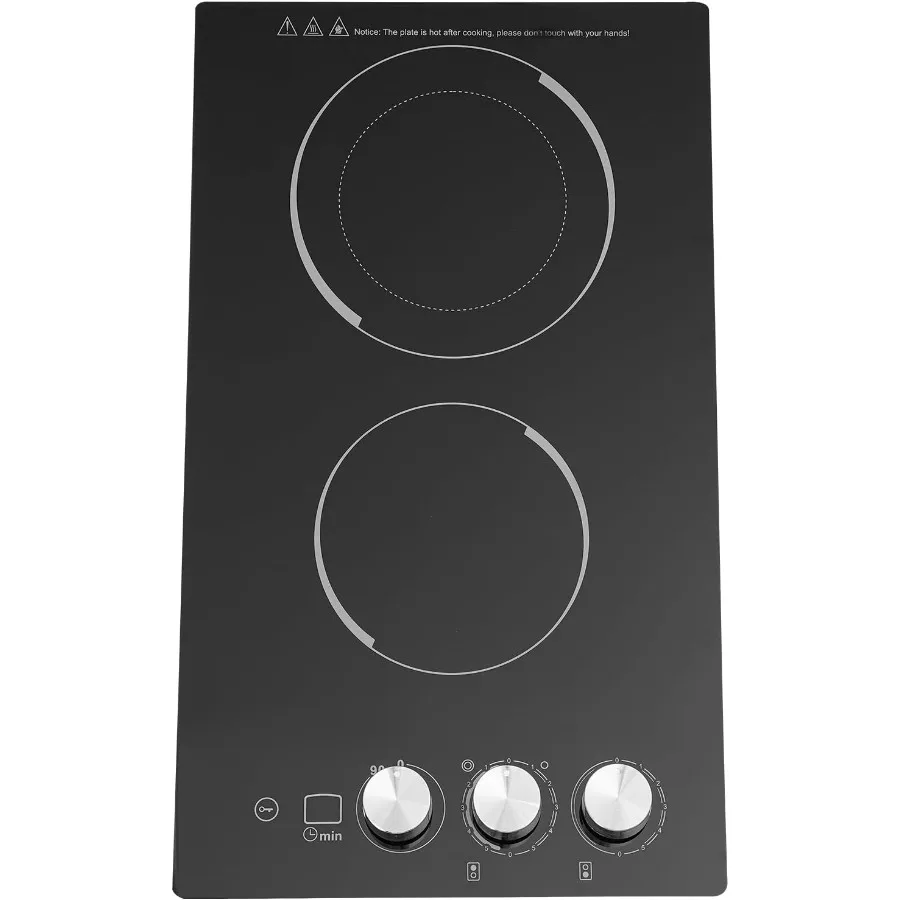 

20 Inch 1700W Drop-in Electric Cooktop with 2 Burners in Black 5 Power Levels 0-99 Minute Timer Child Safety Lock 110V Ideal fo