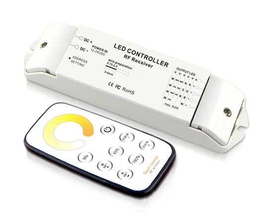 T4+R4 RF Touch Remote LED Controller 12‑24V RGBW Wireless Control For RGBW LED Strip Light RGB & Warm White Dimmer