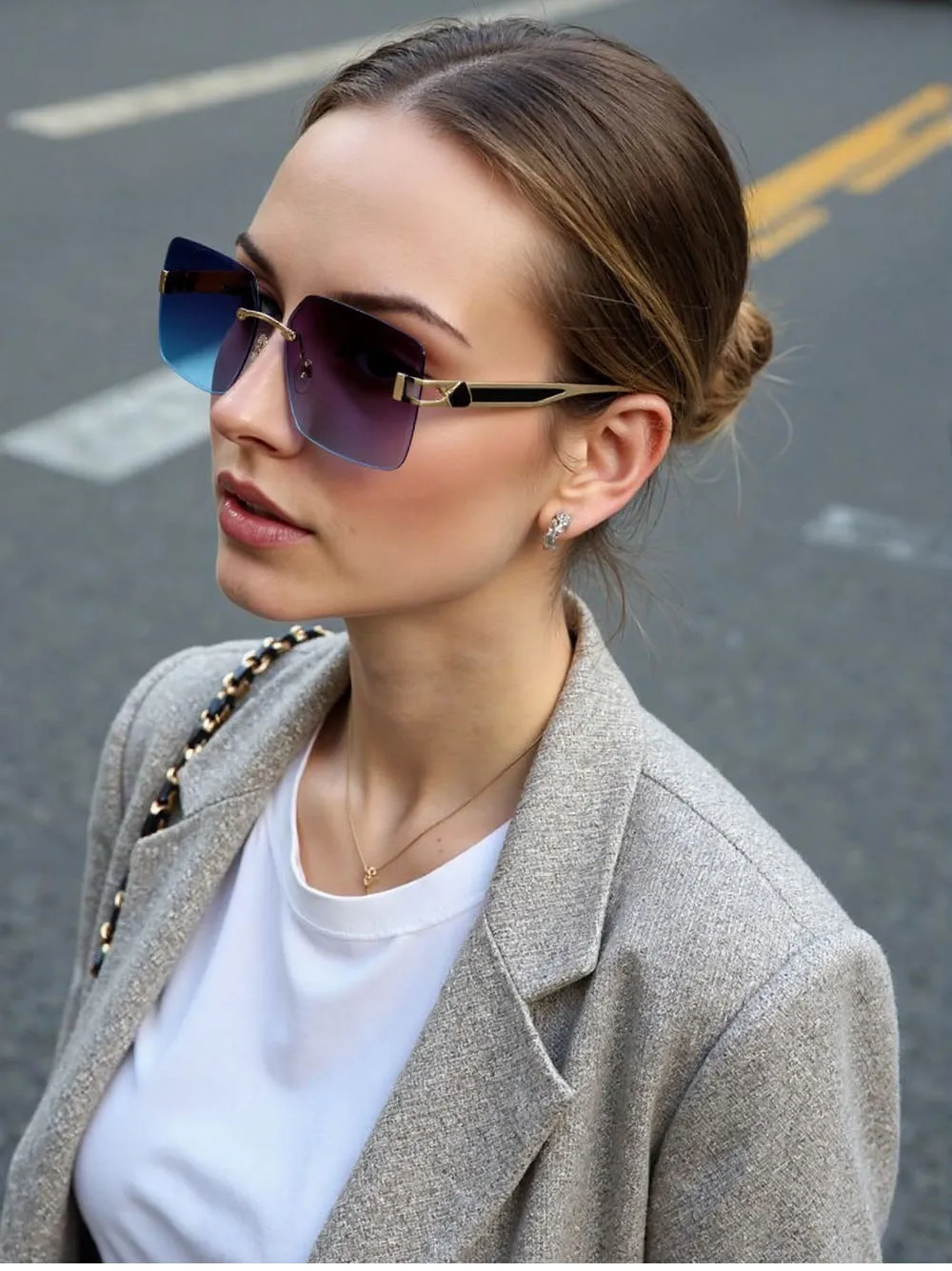 2023 randlose Sonnenbrille Frauen Trendy Vintage Quadratische Mode Gläser Sonnencreme Lentes De Sol Mujer Lunette Soleil Femme Zonnebril – Detail 4