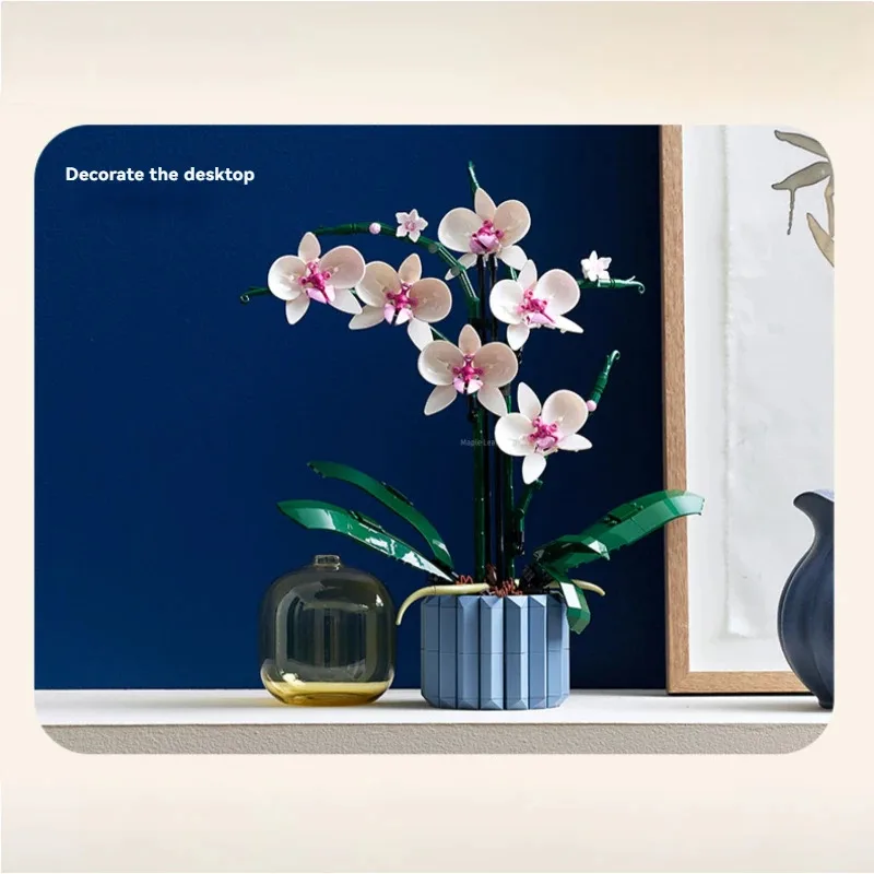 باقة زهور الأوركيد ديكور النبات لبنات البناء موديل 10311 قطعة عرض للمنزل أو المكتب هدايا عيد الميلاد والكريسماس