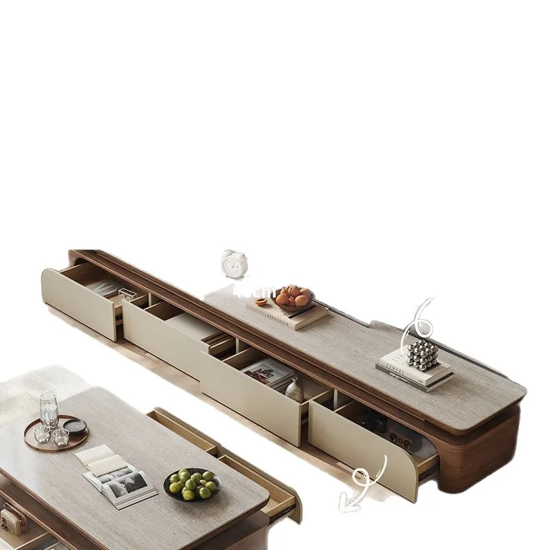 

Журнальный столик из цельного дерева орехового дерева в среднем стиле, простой современный шкаф для телевизора для маленькой квартиры, гостиной