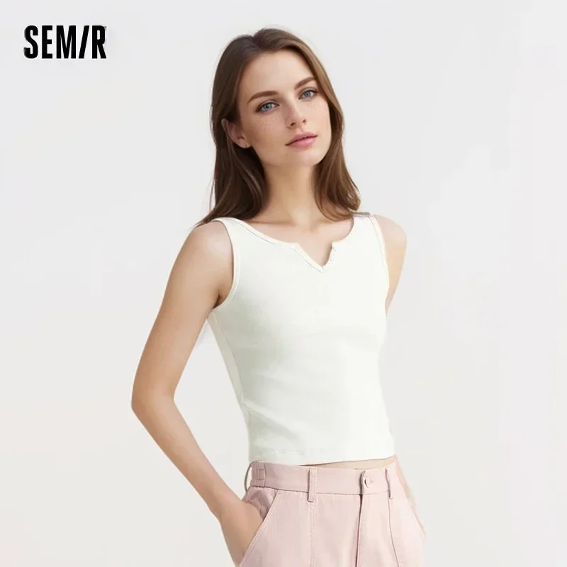 

Semir Vest Female Short Knitted Inside Ride High Ladies 2024 Summer New Tight Solid-Coloured Blouse Hundred Temperament