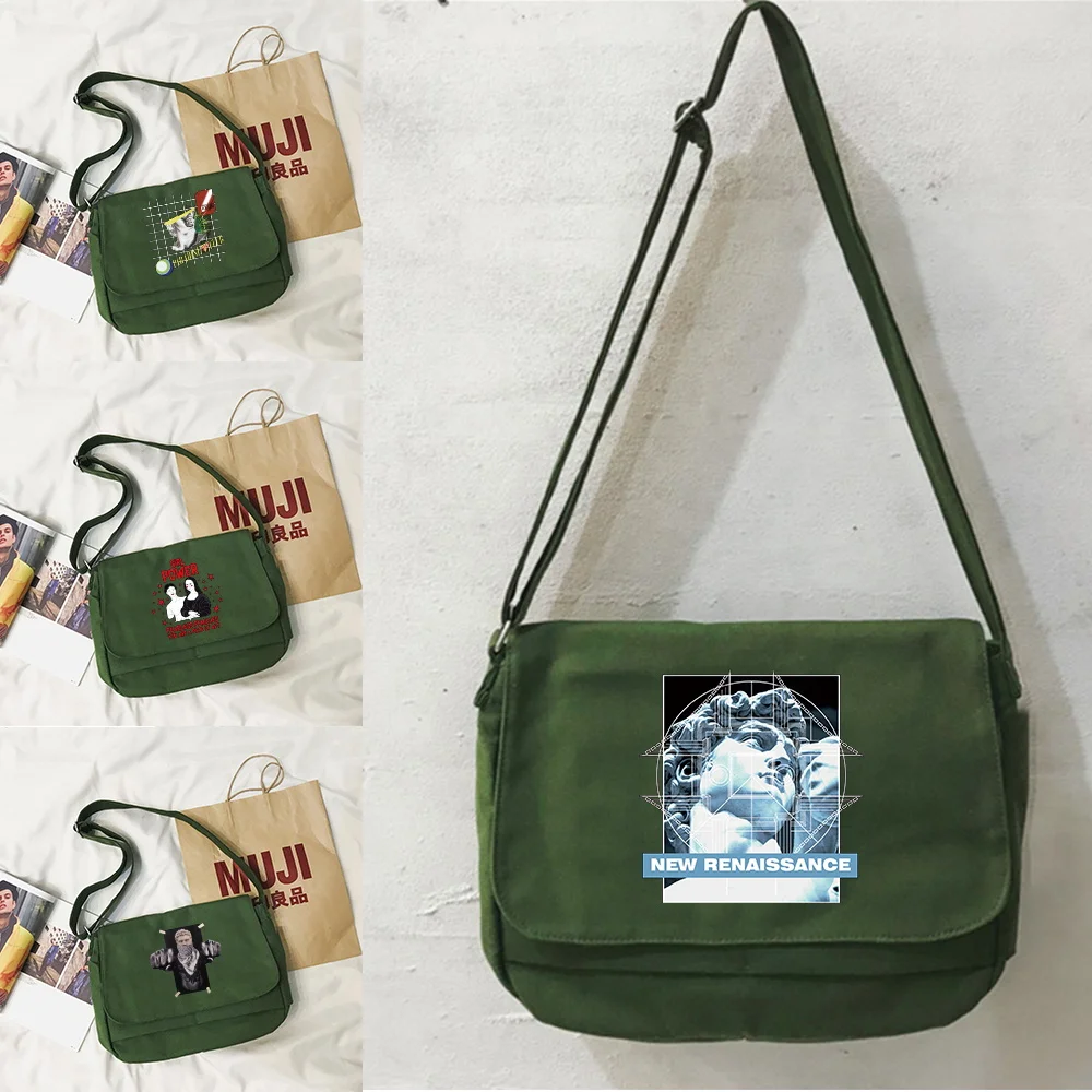 Bolsa de mensajero multifunción para hombre, bolso de moda japonesa para ocio, portátil, con patrón de escultura de un hombro