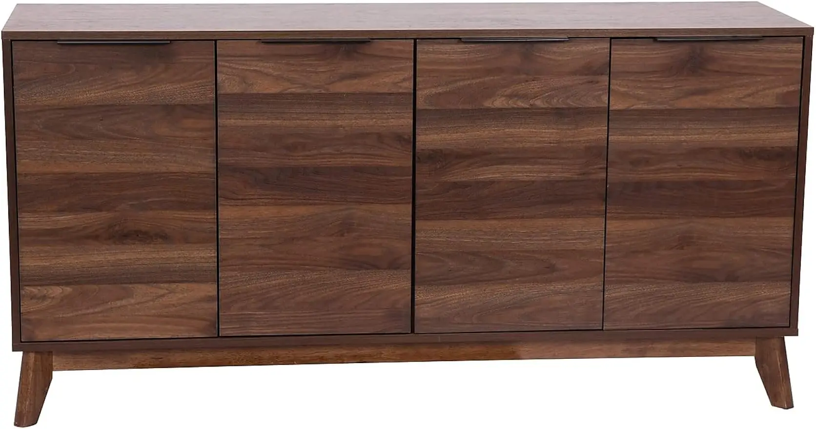 Mid-Century Modern 4 Door Storage Buffet - Dark Walnut Sideboard-60 Inches-Soft Close Doors-Adjustable Shelves