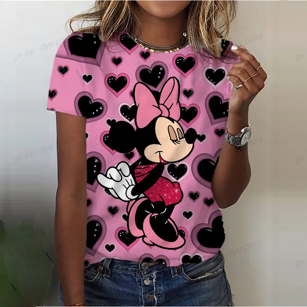 Disney Summer Watercolor Love Cute Fashion Print Clothing Tee Shirt Mickey Mouse Women Cartoon Short Sleeve Graphic T-shirts