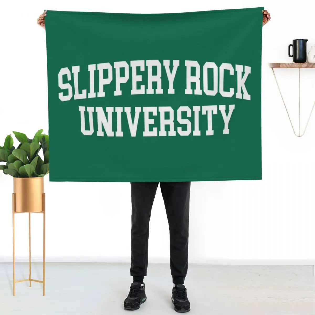 slippery rock- college font curved Throw Blanket bed plaid Flannel Fabric Heavy warm winter Giant Sofa Moving Blankets