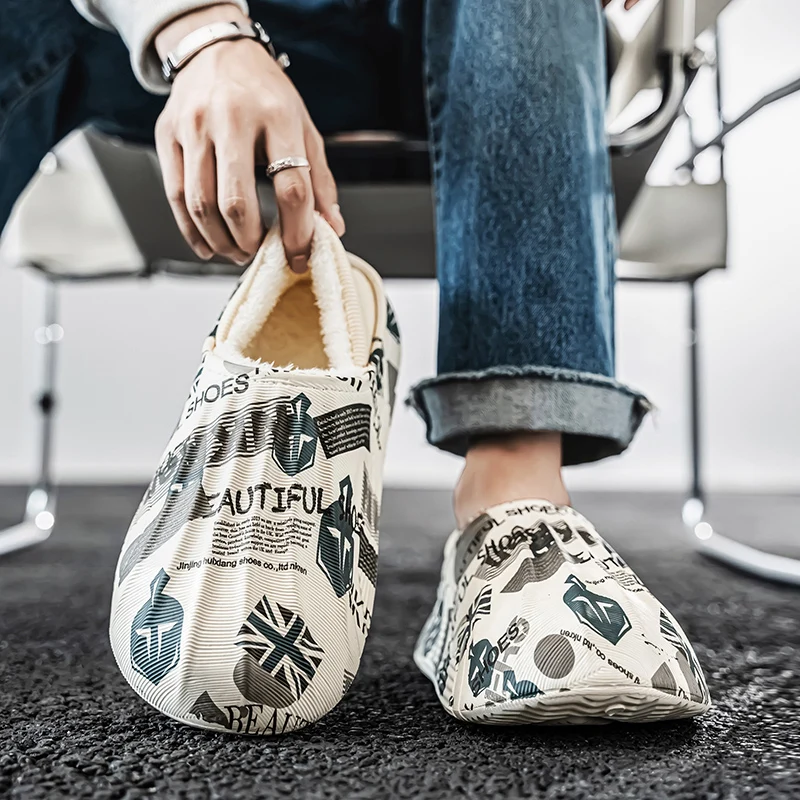 

New Design Men Fashion Slippers Winter Warm Home Casual Slippers Non-Slip Male Cotton Shoes Waterproof Soft EVA Big Size Slipper