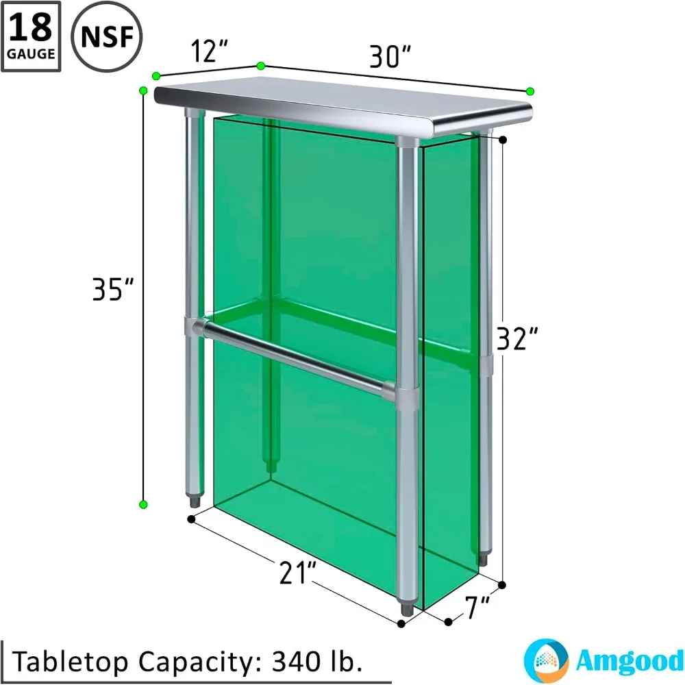 โต๊ะทำงานครัวสแตนเลส ได้รับการรับรองมาตรฐาน NSF สำหรับเตรียมอาหาร ซักผ้า และใช้งานอเนกประสงค์ ขนาด 12x30