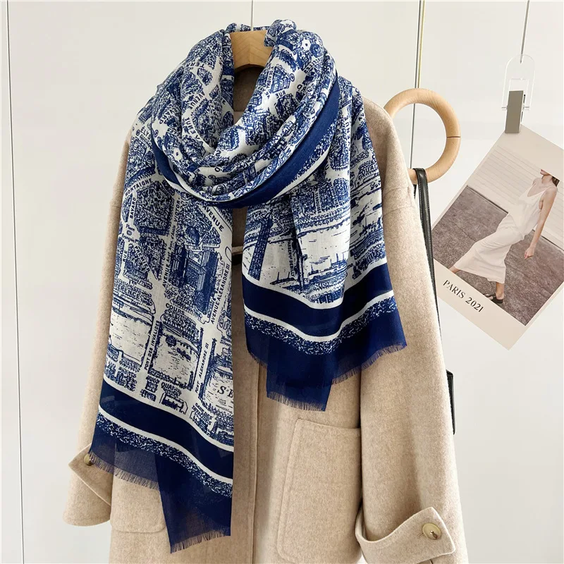 Long Cashmere Pashmina Luxury Scarf Women Blue Winter Accessories Tassels Oversized Wrap Stole Foulard Scarves for Ladies