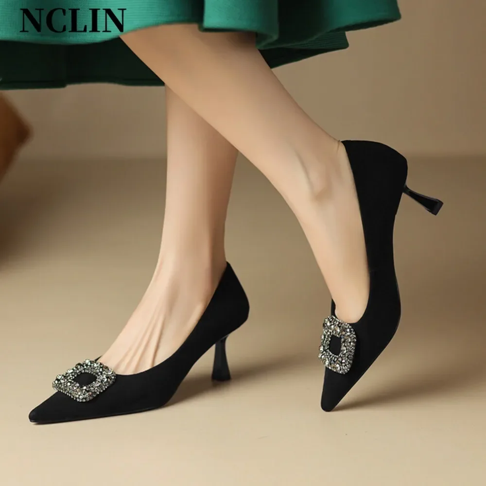 

Women Solid Color Pumps Female Pointed Toe High Heel Shoes Woman Fashion Suede Leather Sexy Shallow Thin Heel Wedding Shoes
