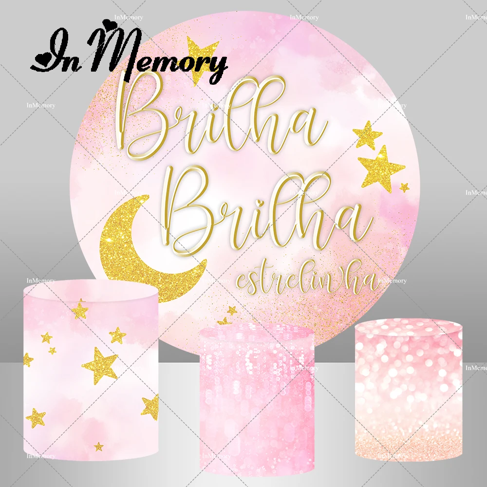 パーソナライズされた丸い背景カバー,きらびやかな金色の星,小さな星,ボケの台座,ベビーシャワー,1歳の誕生日パーティー