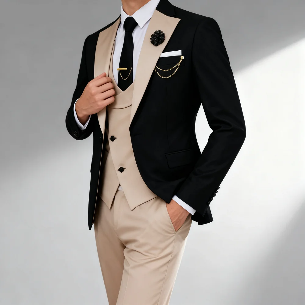 

Men's Slim Fit Formal Business Suits, Groom Tuxedos, Wedding Party, Prom Jacket, Vest, Pants, Style, 3 Pcs