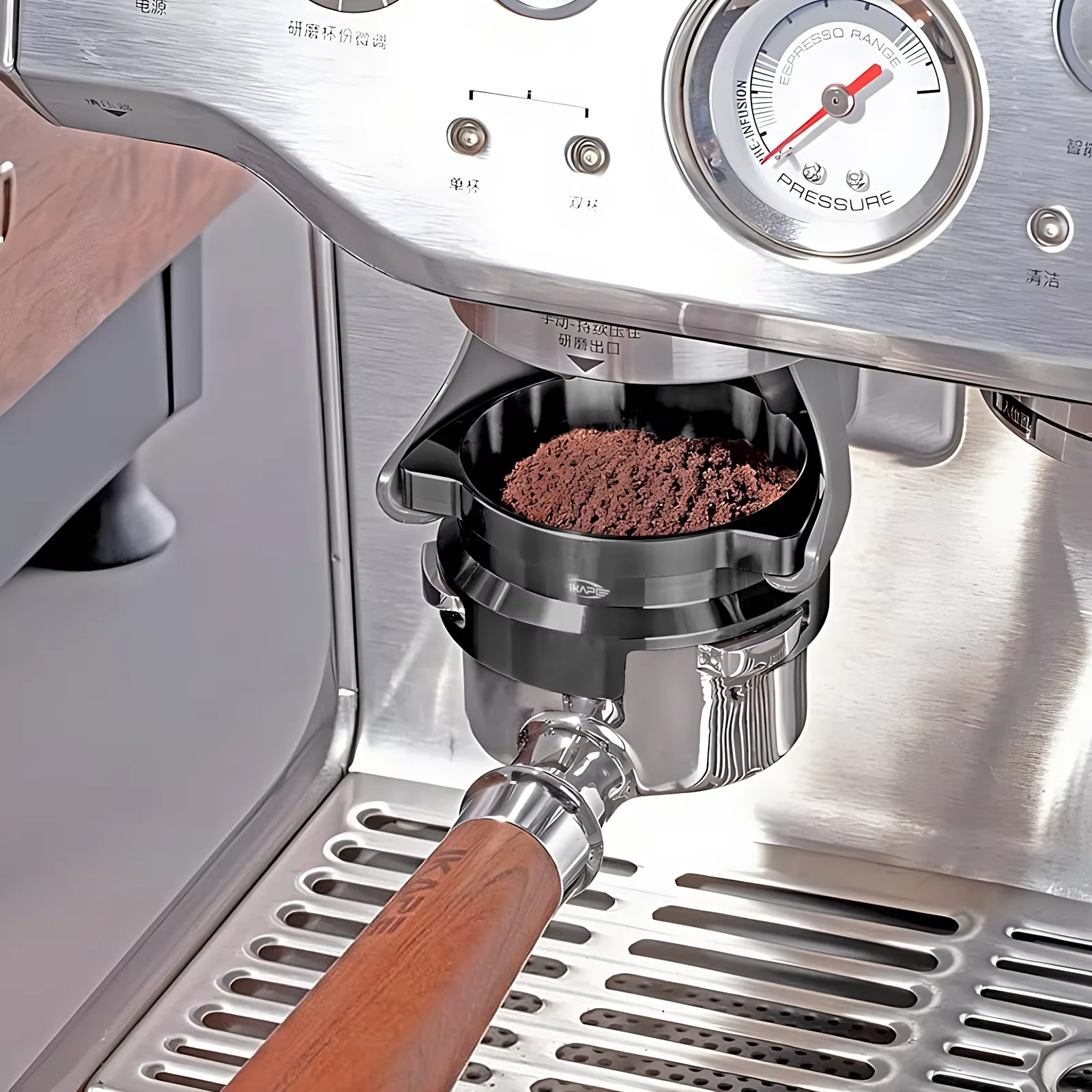 

IKAPE Espresso Dosing Funnel,Black Aluminum Coffee Grounds Ring,Compatible with Breville 54mm Coffee Dosing Funnel