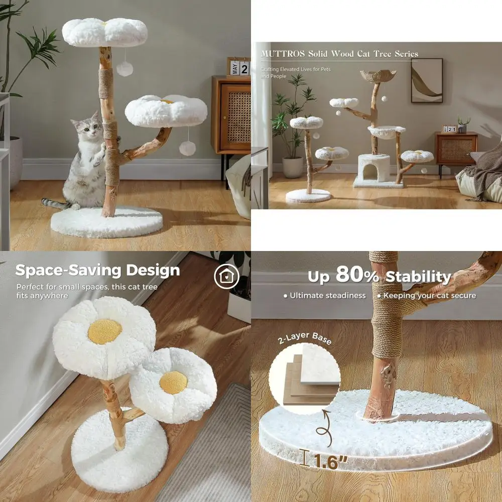 

Luxury Modern Cat Tower with Real Wood Branches, Scratching Post, and Dual Perches for Stylish Boho Home Decor