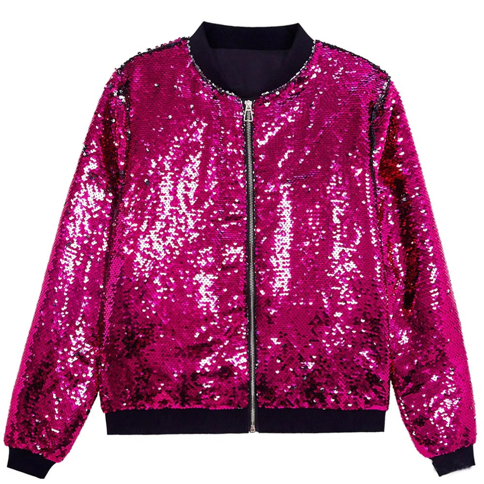 Men‘s Sequin Jacket For Men's Zip Up Long Sleeves Party Disco Sparkly Jacket Hip Hop Sportswear Outdoor