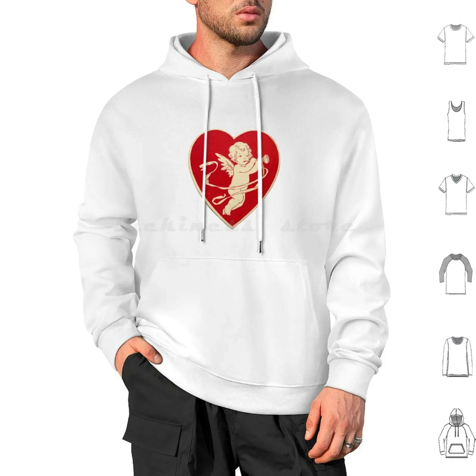 

Red Valentines Day Heart Hoodies Long Sleeve Urban Velvet 80S 60S 70S 50S 90S 2000S Y2K Sparkles Heart Pattern