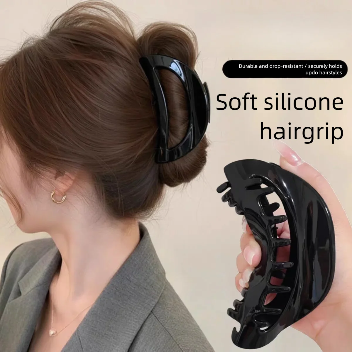 

2pc New Large Soft Silicone Big Shark Clip Hair Claw Clips for Women Girls Retro Simple Hair Accessories Headwear Ornament