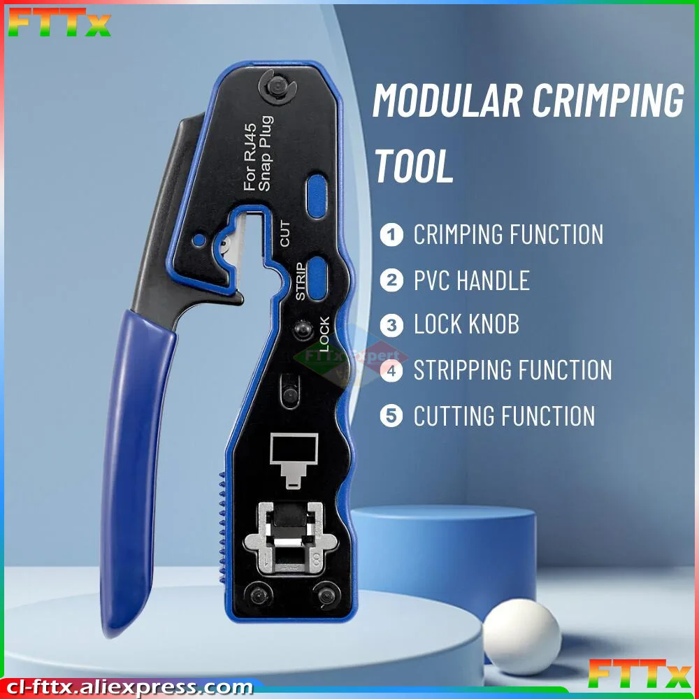LAN RJ45 Crimp Tool Pass Through Crimper Stripper Cutter for Cat6 Cat5 8P8C Modular Connector Ethernet All-in-one Wire Tool