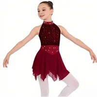 Vestido de baile lírico contemporáneo con diamantes de imitación brillantes para niñas, gimnasia, patinaje artístico, Jersey de Ballet, traje de baile