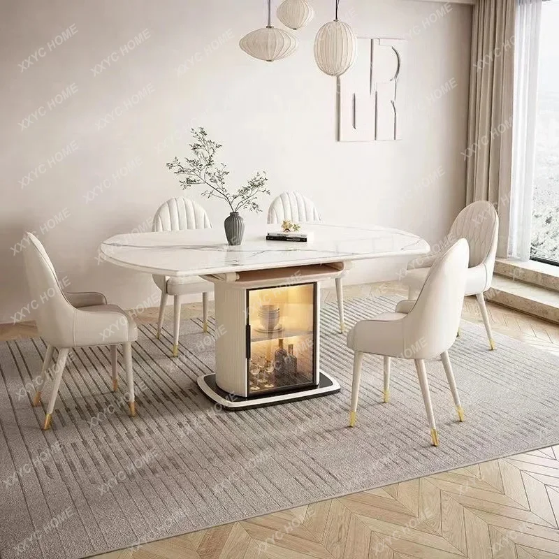A Cream Wind Rock Board Dining Table And Chair Combination Modern Simple Household Small Apartment